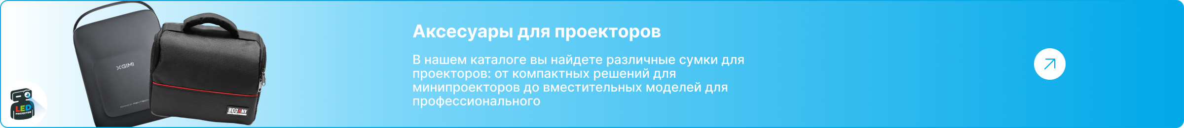 Баннер ссылку на категорию аксессуаров для проекторов с изображением двух сумок
