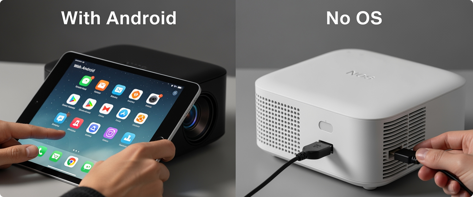 Показані проектори з операційною системою Android та без операційної системи