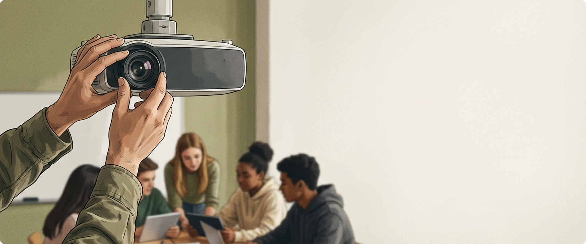 Вчитель налаштовує проектор у навчальному класі