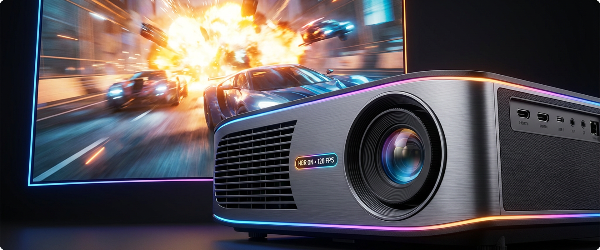 Ігровий проектор який транслює на екран гру бойовик з перегонами